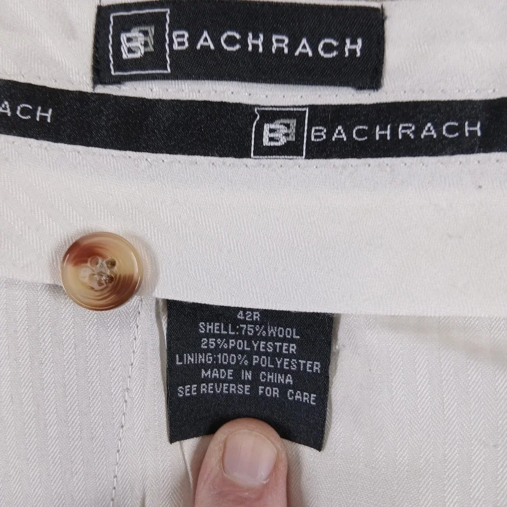 Bachrach‎ Pleated Wool Blend Dress Pants Cuffed Hem Tan Beig 42R